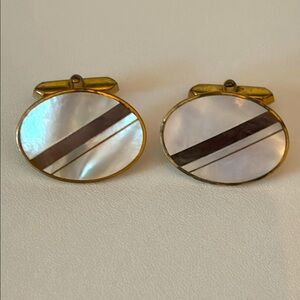 Vintage Oval Cufflinks with Mother of Pearl inlay gold tone hardware French cuff